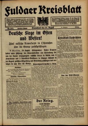 Ausgabe vom Samstag, den 29. August 1914.
