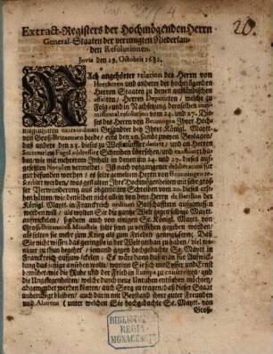 Extract der General-Staaten ... Resolutionen 29. Oct. 1682