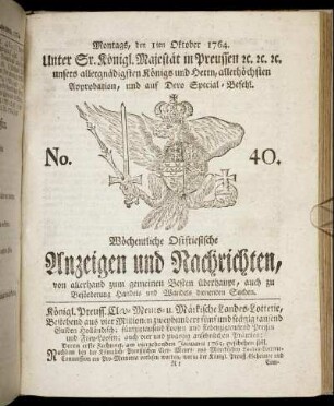 No. 40. Montags, den 1ten Oktober 1764.