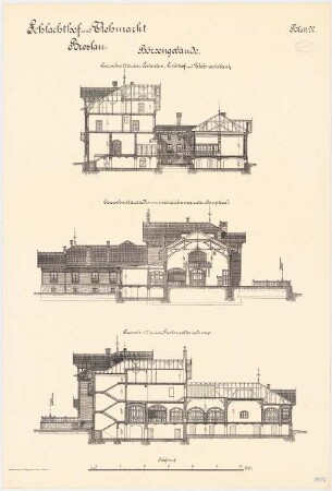 Schlachthof und Viehmarkt, Breslau Börsengebäude: Querschnitte 1:100