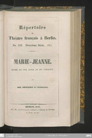 Marie-Jeanne : drame en cinq actes, et six tableaux