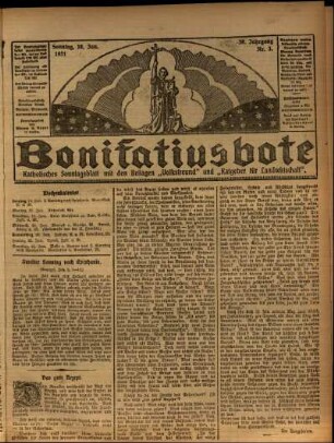 Erste Ausgabe vom Sonntag, den 16. Januar 1921.
