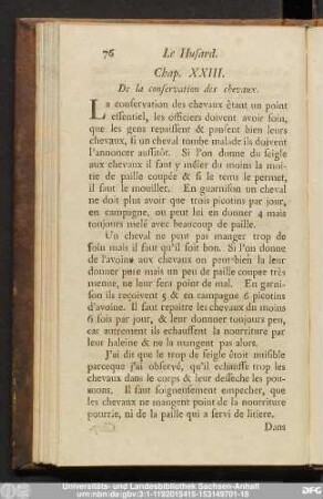 Chap. XXIII. De la conservation des chevaux.