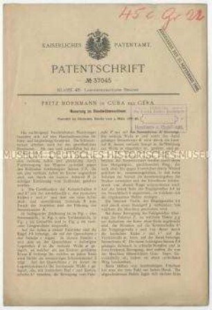 Patentschrift einer Neuerung an Handmähmaschinen, Patent-Nr. 37045