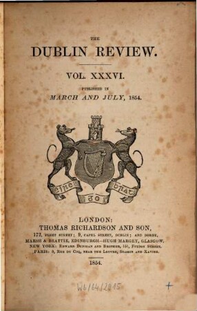 Dublin review : a quarterly and critical journal. 1854,1 = Vol. 36