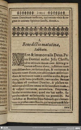 Benedictio matutina, Sabbato
