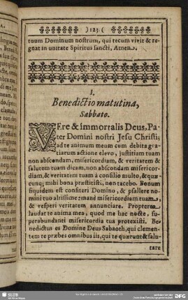 Benedictio matutina, Sabbato
