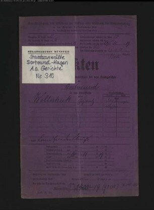 Landfriedensbruch (Plünderungen usw. in Hamm am 3.- 4.7.1919) Wollschuk, Ignatz