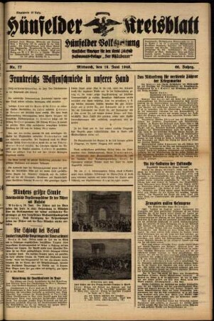 Ausgabe vom Mittwoch, den 19. Juni 1940.