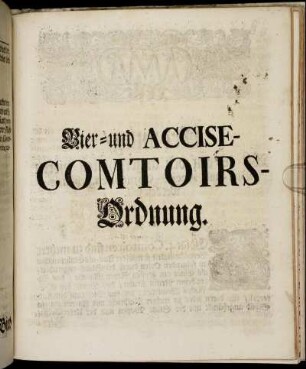 Bier- und Accise-Comtoirs-Ordnung.
