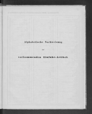 Alphabetische Nachweisung der vorkommmenden Einfuhr-Artikel.