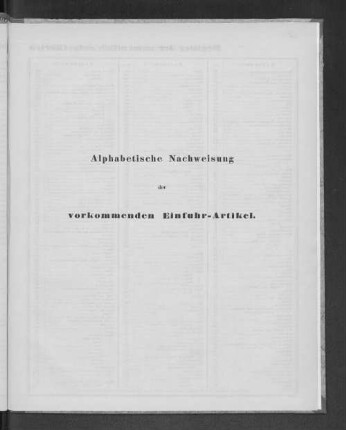 Alphabetische Nachweisung der vorkommmenden Einfuhr-Artikel.