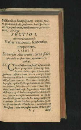 Sectio I. Varias varorum sententias proponens.