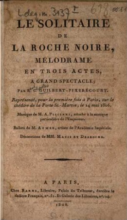 Le solitaire de la roche noire : Mélodrame en 3 actes