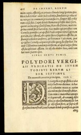 Polydori Vergilii Urbinatis De Inventoribus Rerum Liber Septimus.