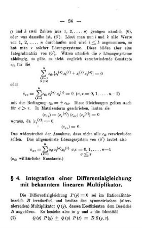 § 4. Integration einer Differentialgleichung mit bekanntem linearen Multiplikator.