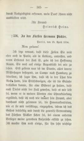 336. An den Fürsten Hermann Pückler