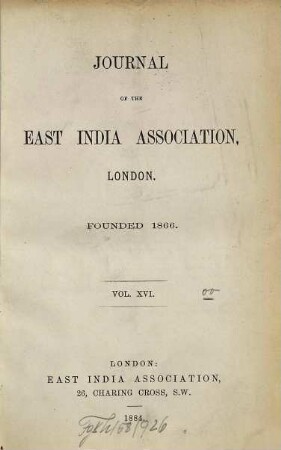 Journal of the East India Association. 16. 1884