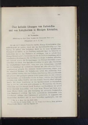 Über kolloide Lösungen von Farbstoffen und von Kolophonium in flüssigen Kristallen.