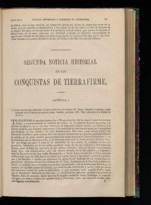 Segunda noticia historial de las conquistas de Tierra Firme.