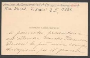 Visitenkarte an Ferruccio Busoni : 24.04.1914