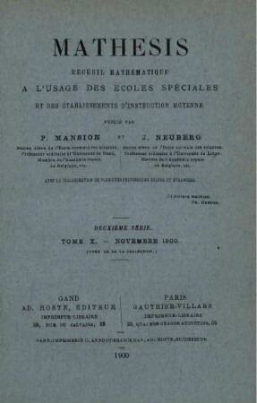 DEUXIÈME SÈRIE. TOME X. - NOVEMBRE 1900.