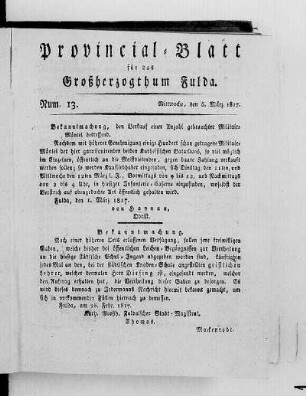 Num., Ausgabe vom 5. März 1817
