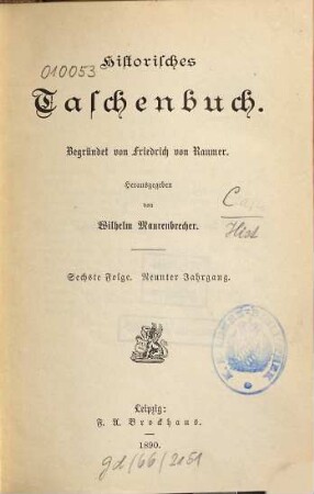 Historisches Taschenbuch. 9. 1890