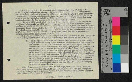 Erklärung des "Literarischer Stammtisch" in Rendsburg - Dokumente unmittelbar nach dem 2. Weltkrieg, u.a. Entnazifizierungsverfahren
