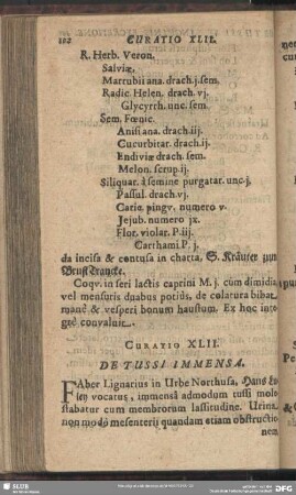 Curatio XLII. [Curatio XLIV.] De Tussi Immensa