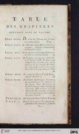 Table des Chapitres contenus dans ce volume
