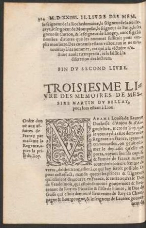 Troisiesme Livre Des Memoires De Messire Martin Du Bellay ...