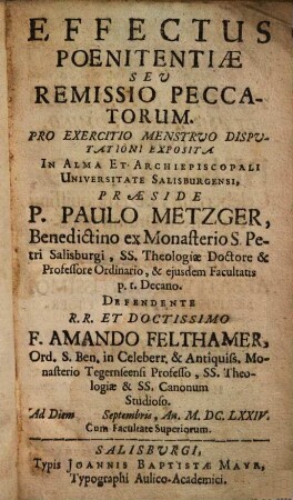 Effectus Poenitentiae Seu Remissio Peccatorum