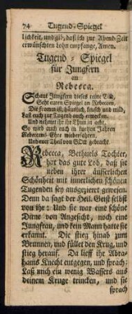 Tugend-Spiegel für Jungfern an Rebecca