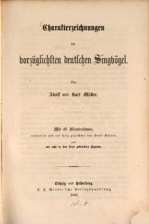 Charakterzeichnungen der vorzüglichsten deutschen Singvögel