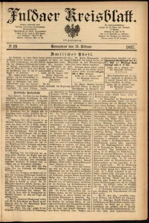 Erste Ausgabe vom Samstag, den 13. Februar 1897.