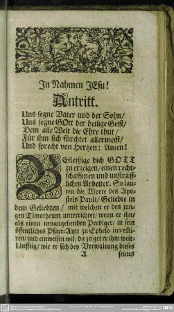 Predigt : Gott-geheiligte Kirchen-Arbeit eines auserwehlten Predigers, Antritt, [Text], Eingang, Abhandlung, Gebrauch und Anwendung