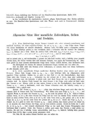 Allgemeine Sätze über unendliche Zahlenfolgen, Reihen und Produkte