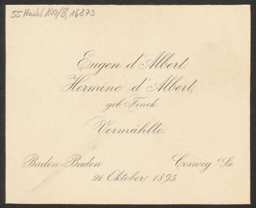 Brief an Ludwig Strecker <senior> und Elisabeth Strecker und B. Schott's Söhne : 21.10.1895
