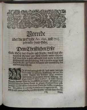 Vorrede über die zu Stade Ao.1690. und 1703. gedruckte Hand-Bibel.