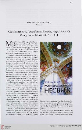 72: [Rezension von: Olga Bażenowa, Radivilovskij Niesviż]