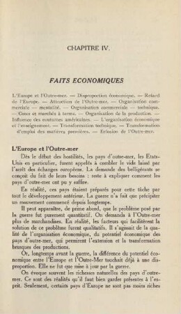 Chapitre IV. Faits Economiques