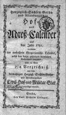 1781: Staatshandbücher für das Herzogtum Sachsen-Gotha