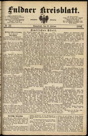 Erste Ausgabe vom Samstag, den 20. Februar 1886.
