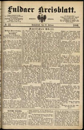 Erste Ausgabe vom Samstag, den 20. Februar 1886.
