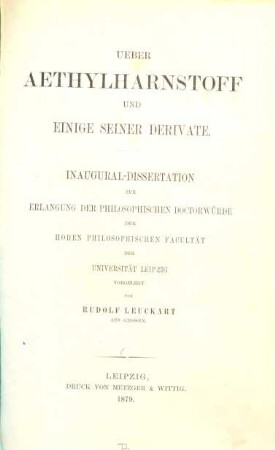 Ueber Aethylharnstoffe und einige seiner Derivate : Leipz. Inaug. Dissert.