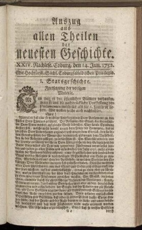 XXIV. Nachlese. Coburg, den 14. Jun. 1752.