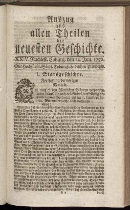 XXIV. Nachlese. Coburg, den 14. Jun. 1752.