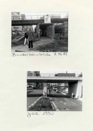 Umbau der B239 vorher - nachher. Bundesbahnbrücke Paulinenstraße. Kreuzung Wotanstraße, Industriestraße