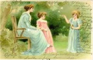Postkarte mit Mutter und zwei Mädchen